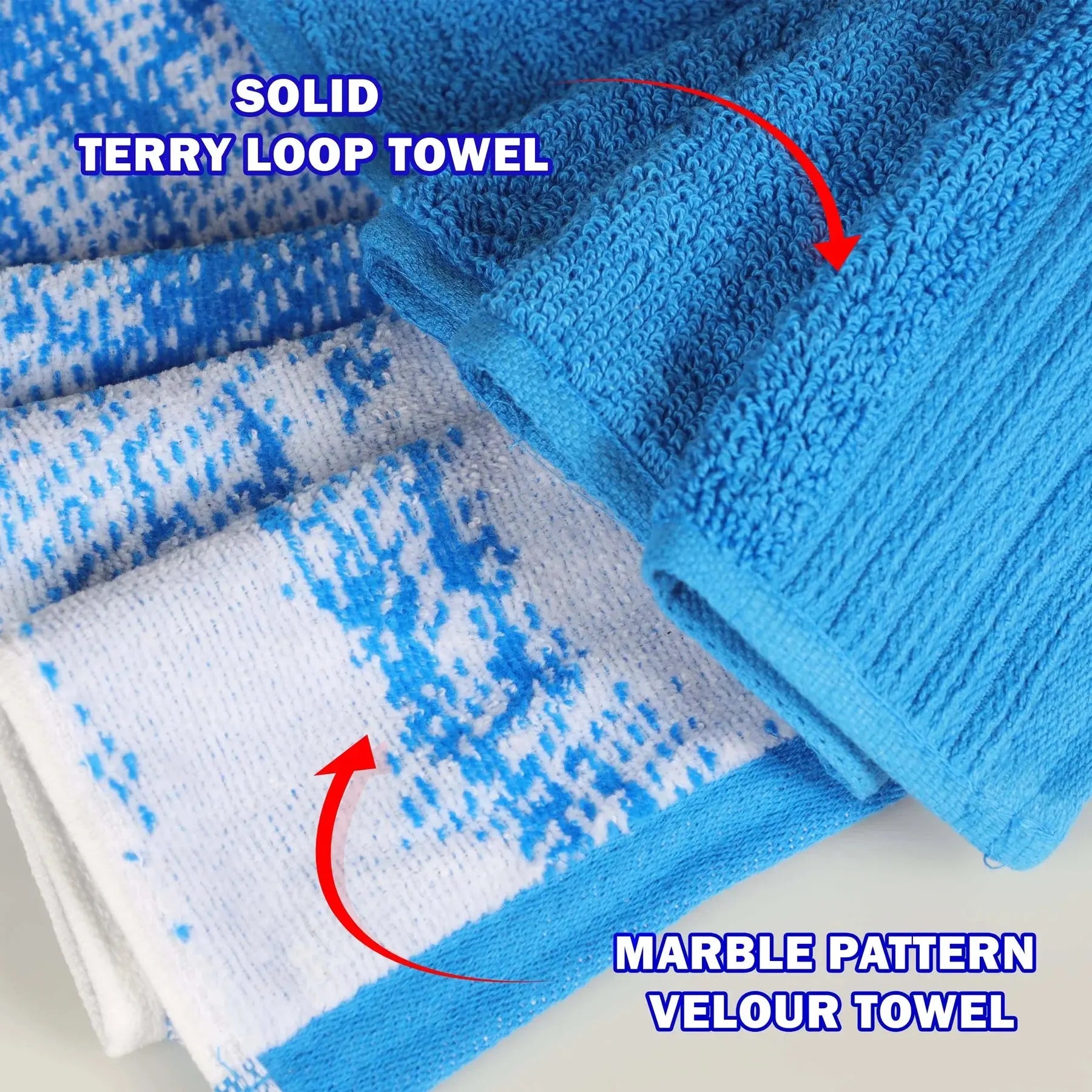 Cotton Marble Jacquard Border Bath Towel (Set of 4), Blue