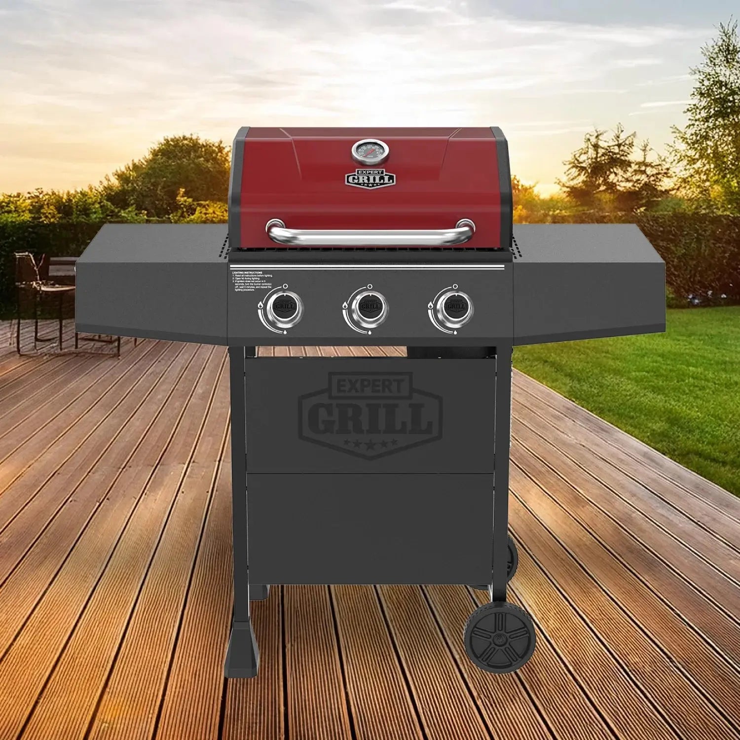 3 Burner Propane Gas Grill in Red
