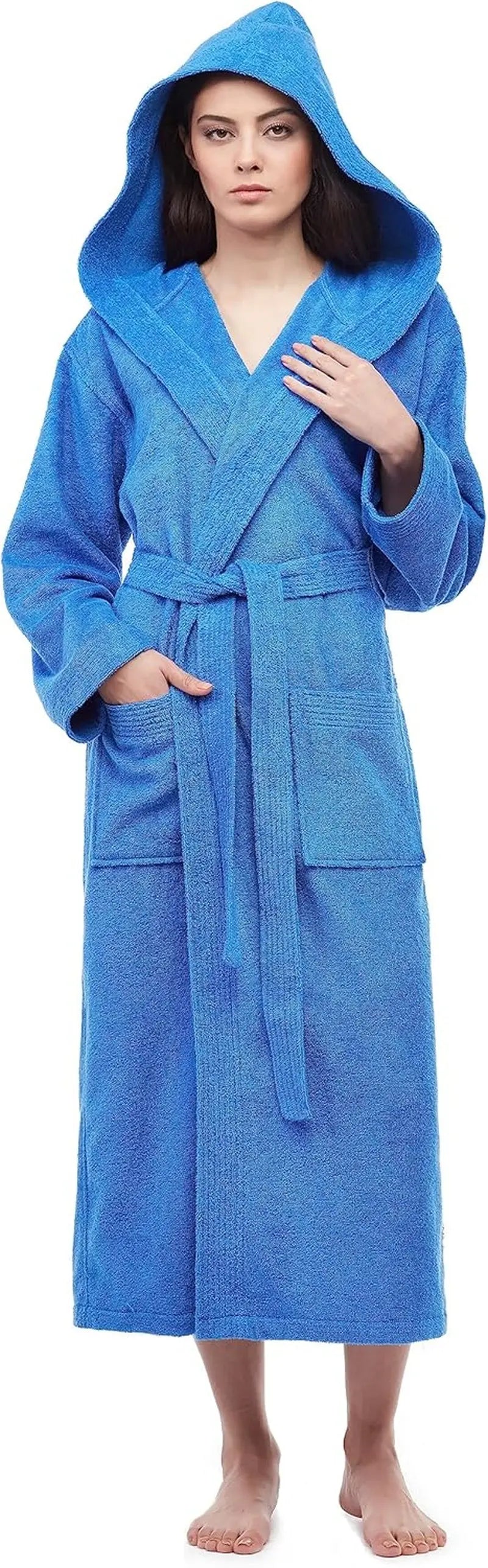 Women'S Pacific Hooded Turkish Cotton Bath Robe with Full Length Options
