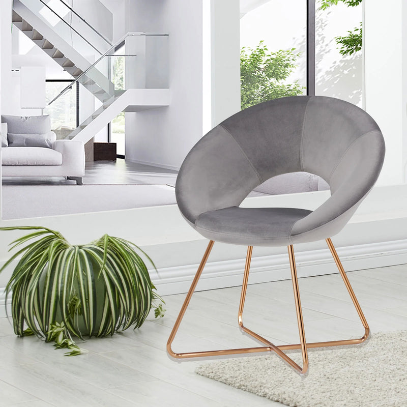 Accent Chair with Gold Metal Legs Modern Velvet Vanity Chair for Living Room Bedroom Gray