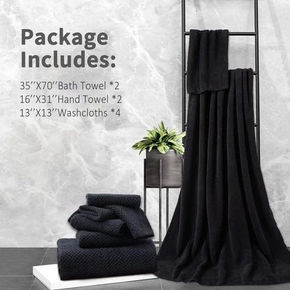 8 Piece Towel Set Oversized Soft Cozy Towels 600 GSM Black Plush Towel Set