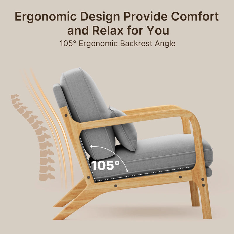 Accent Chair Clearance, Ergonomic Reading Chair for Living Room, Bedroom Chair, Gray