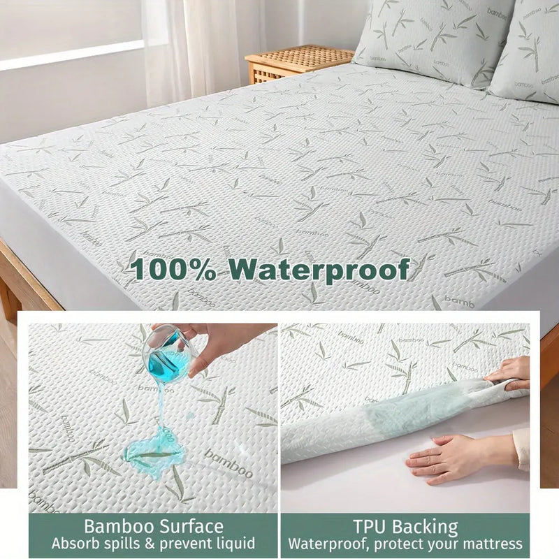 1pc 100% Bamboo Fiber Waterproof Mattress Protector (250gsm), Cooling And Breathable Knitted Mattress Pad Cover, 3D Air Bed Cover For Cozy Sleep Our3Designs