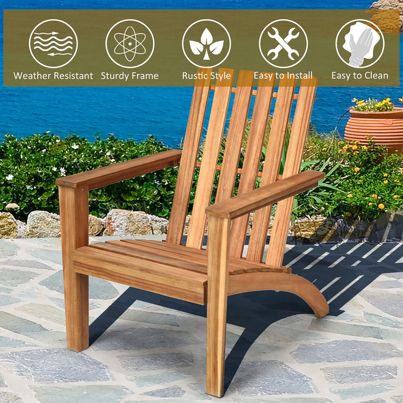 Patio Acacia Wood Adirondack Chair Lounge Armchair Sturdy Outdoor Garden Yard