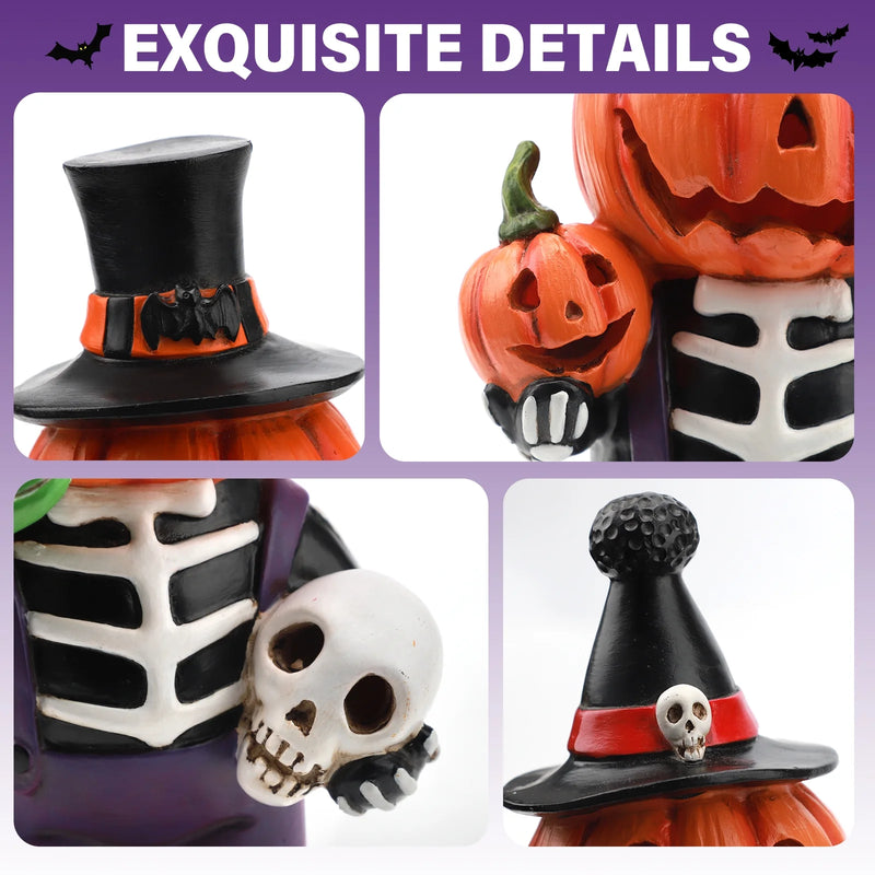 Spook Up Your Space with These Light-Up Pumpkin Skeleton Figurines - Perfect for Halloween! 🎃💀✨