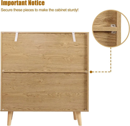 3 Drawer Dresser for Bedroom, Rattan Dresser Modern Wood Chest of Drawers with Spacious Storage for Bedroom Hallway Living Room, Rustic Oak, H0027