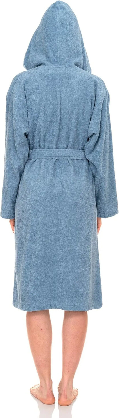 Womens Hooded Robe 100% Cotton Soft Towel Bathrobe Terry Cloth Shower Bath Robes for Women