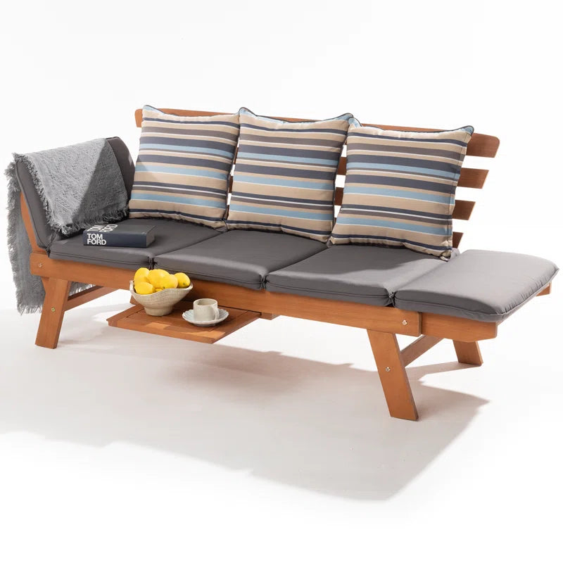 Chill in Style! 🌿✨ Meet the Katinka Eucalyptus Outdoor Daybed Sofa – complete with comfy pillows, a folding armrest, and a handy coffee tray! Perfect for your backyard oasis! ☕🌞