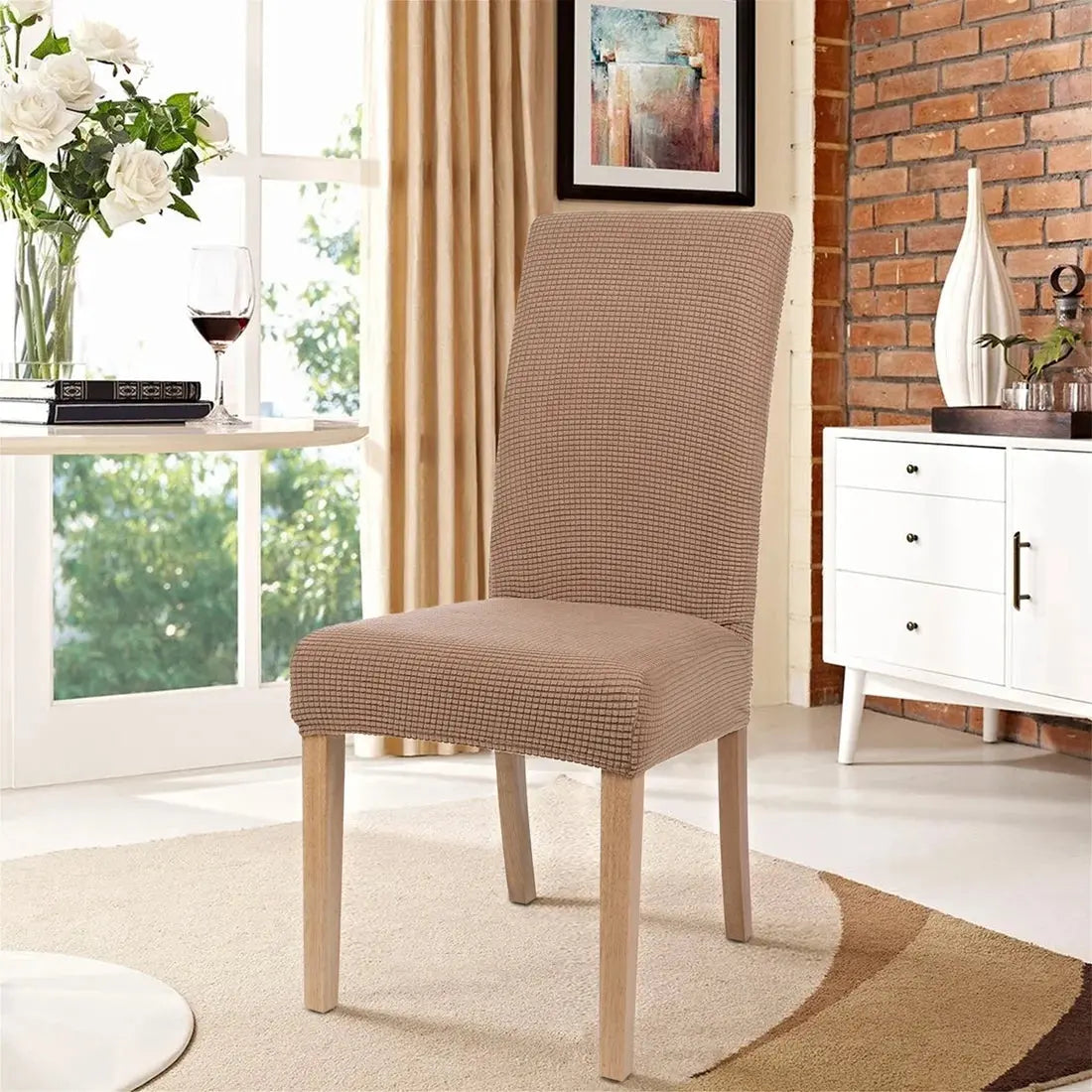 4 Pack Chair Covers for Dining Room, Stretch Chair Protector Slipcovers, Camel