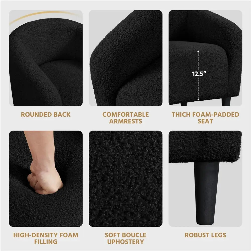 Upholstered Boucle Club Chair Accent Barrel Chair, Black