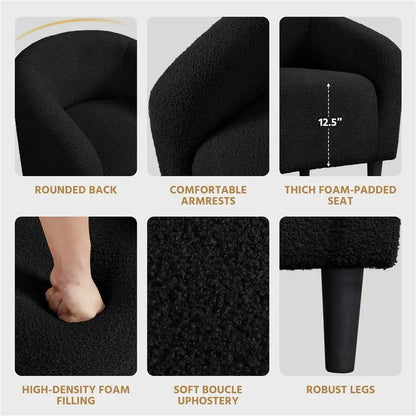 Upholstered Boucle Club Chair Accent Barrel Chair, Black