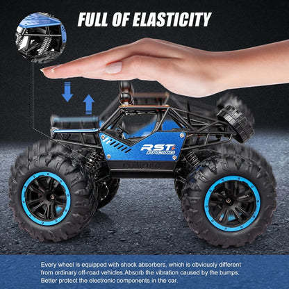 Blue Remote Control Cars 1:18, All Terrain Metal Shell 4X4 Off-Road Vehicle Monster Truck, High Speed 2.4 Ghz RC Car, Christmas Birthday Gift Outdoor Toys for Kids 6+ & Adults