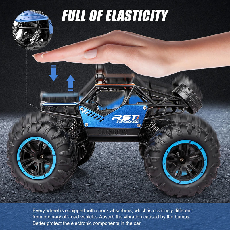 Blue Remote Control Cars 1:18, All Terrain Metal Shell 4X4 Off-Road Vehicle Monster Truck, High Speed 2.4 Ghz RC Car, Christmas Birthday Gift Outdoor Toys for Kids 6+ & Adults