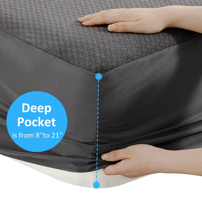 100% Waterproof Mattress Protector Twin Size Premium Viscose from Bamboo 3D Air Cooling Mattress Pad Cover for Bed Ultra-Soft Breathable Noiseless with 8''-21'' Deep Pocket (Dark Gray, Twin)