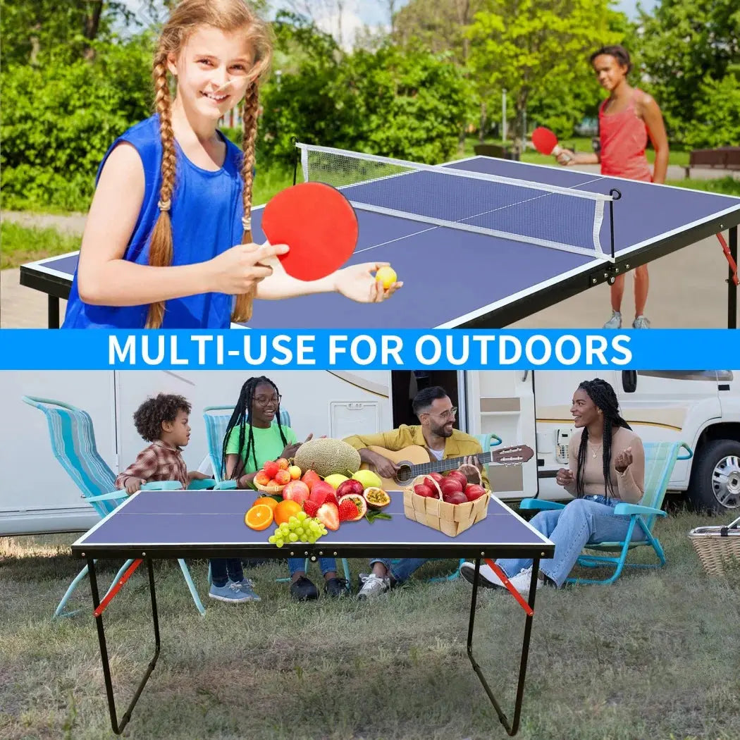 Table Tennis Table, Midsize Ping Pong Table Set with Net & 2 Ping Pong Paddles & 3 Balls, Foldable & Portable Table for Indoor Outdoor Game
