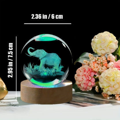 3D Elephant Crystal Ball Lamp with Color-Changing Our3Designs