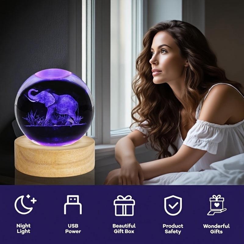3D Elephant Crystal Ball Lamp with Color-Changing Our3Designs