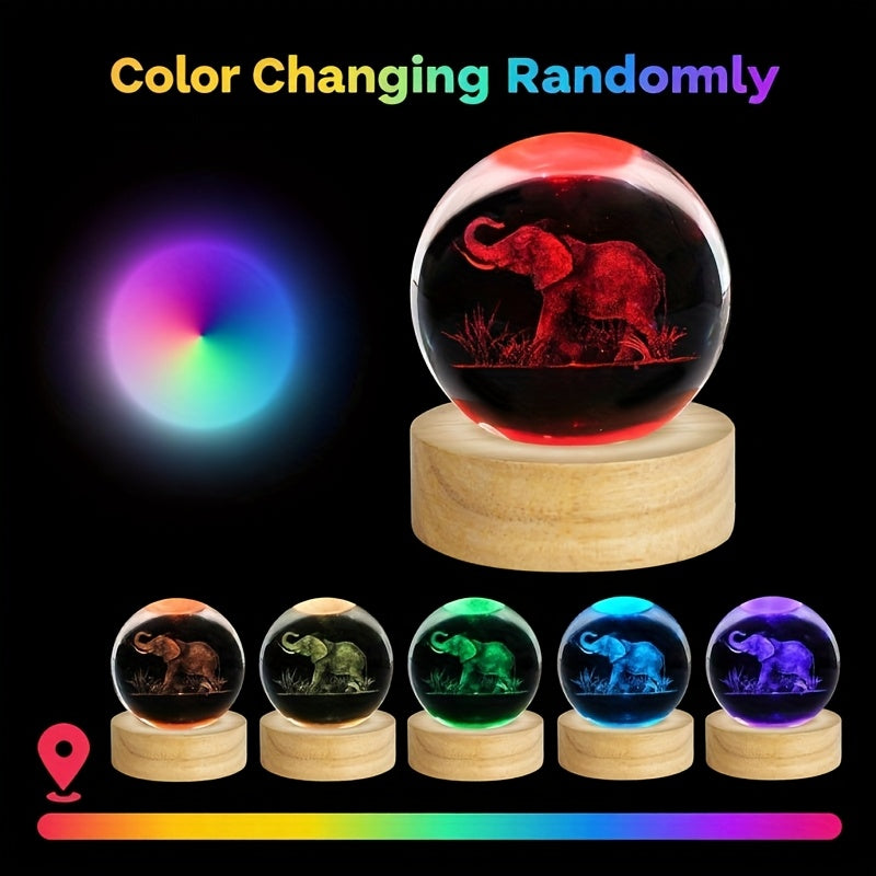 3D Elephant Crystal Ball Lamp with Color-Changing Our3Designs