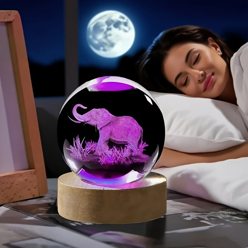 3D Elephant Crystal Ball Lamp with Color-Changing Our3Designs