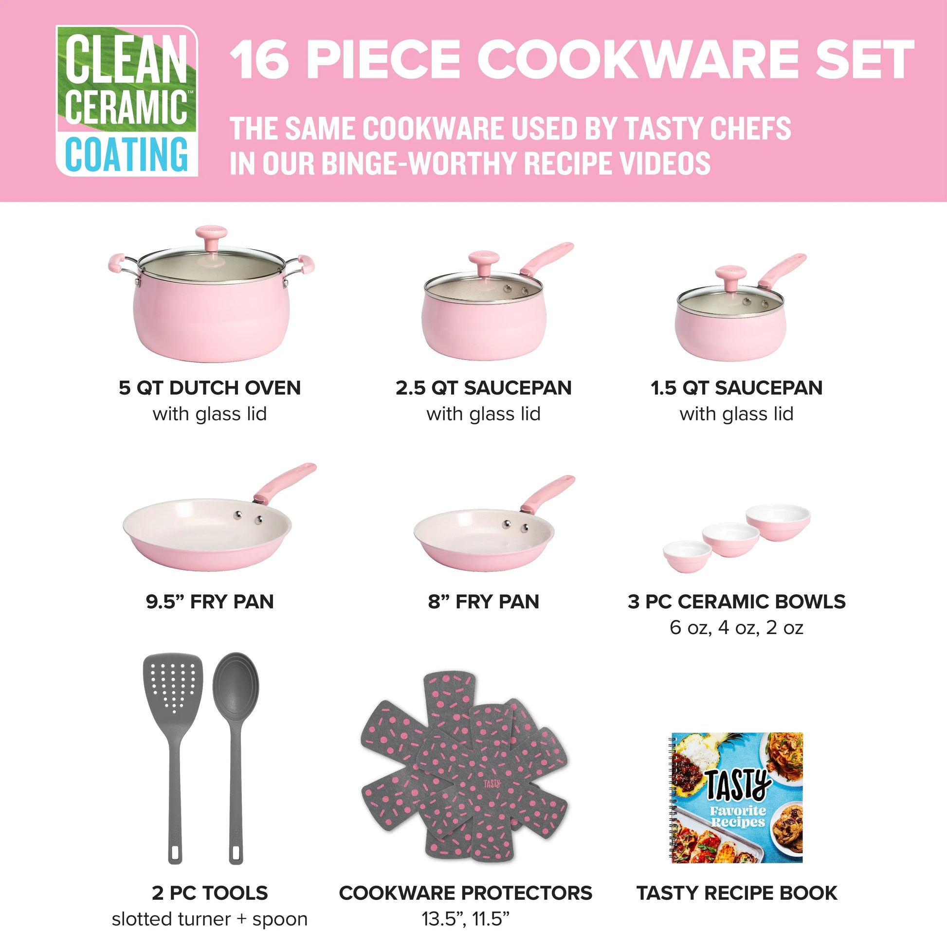 Get Cookin' with This Sassy 16 Piece Pink Non-Stick Aluminum Cookware Set – So Good, You’ll Want to Fry Everything!