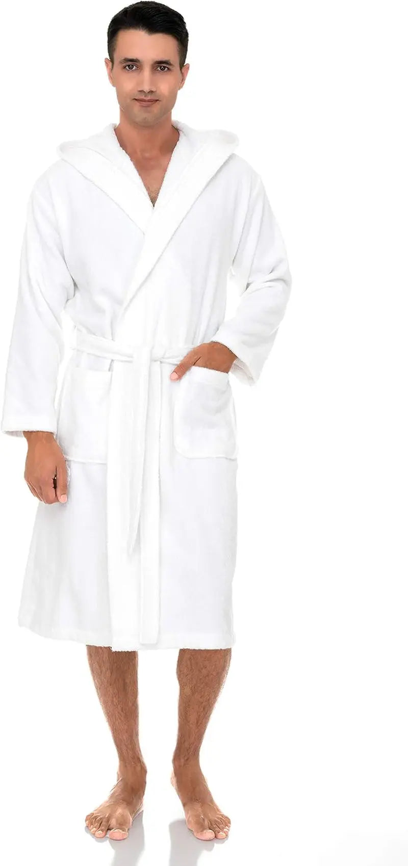Mens Hooded Robe 100% Cotton Terry Cloth Towel Bathrobe Soft Shower Bath Robes for Men