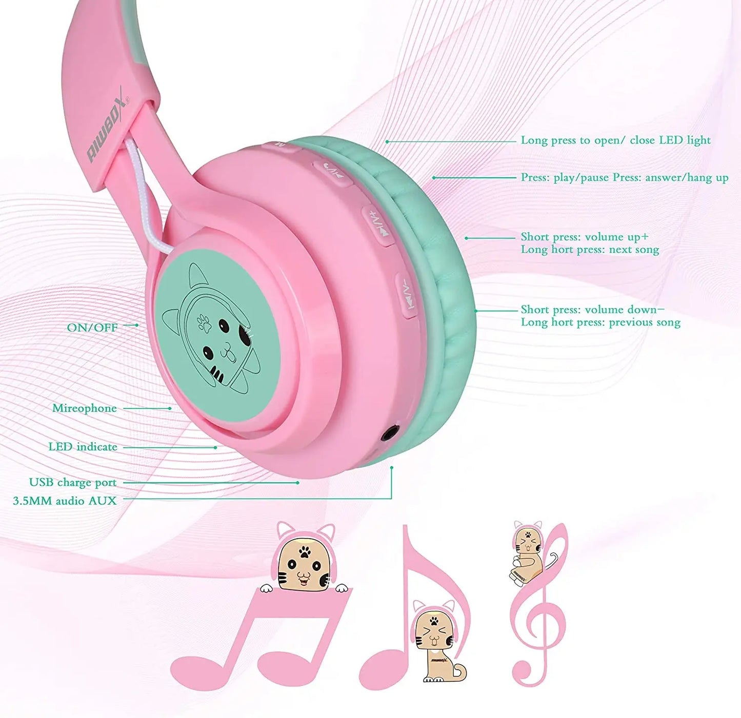 CT-7 Cat Ear Bluetooth Headphones: The Purr-fect Party Animal with LED Lights for Ultimate Fun!