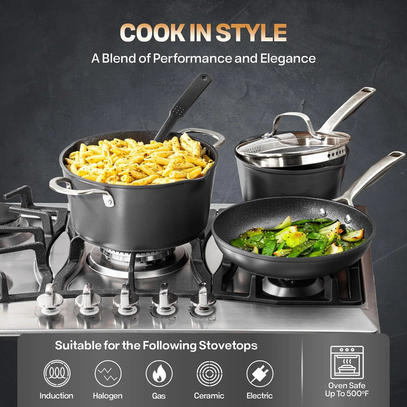 14 Pc Induction Cookware Sets, Kitchen Pots and Pans Set Non Stick, Kitchen Cookware Sets, Nonstick Cookware Set, Non Stick Pots and Pan Set, Hard Anodized, Oven and Dishwasher Safe