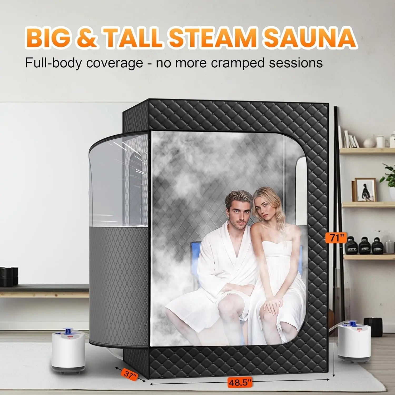 2 Person Portable Steam Sauna for Home, 1 or 2 Person Full Body Home Spa with 2 Foldable Chairs,9 Levels of Sauna Box with Remote Control, (Black, Large)