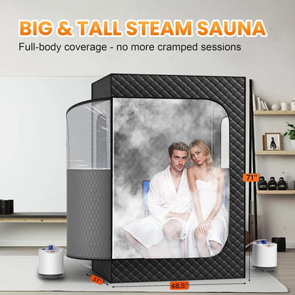 2 Person Portable Steam Sauna for Home, 1 or 2 Person Full Body Home Spa with 2 Foldable Chairs,9 Levels of Sauna Box with Remote Control, (Black, Large)