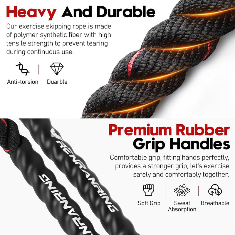 Ultimate Weighted Jump Rope for Men & Women - 3Lb, 4Lb, 5Lb Heavy Skipping Rope for Strength, Muscle Building & Home Gym Fitness