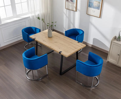 Modern Velvet Dining Chair, Mid-Century Upholstered Barrel Kitchen Chairs Fabric Side Chair with Metal Legs and Curved Back for Living Room Dining Room Bedroom, Blue