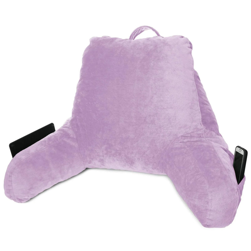 Bedrest Reading Pillow with Arms and Pockets-Shredded Memory Foam, Medium, Light Purple