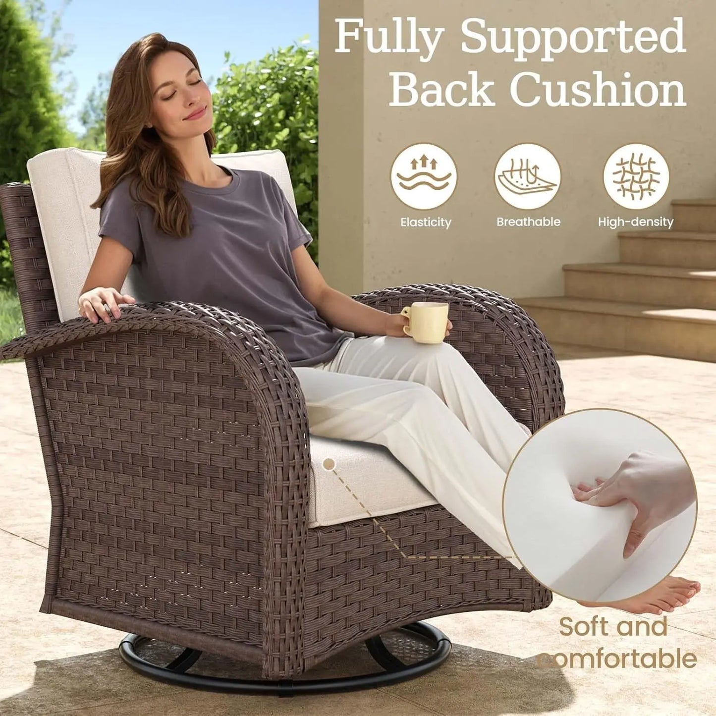 9 Pieces Wicker Patio Furniture Set, Luxury Outdoor Conversation Set with High Back Swivel Rocker Chairs