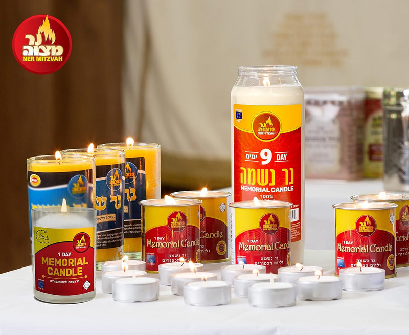 1 Day Yahrtzeit Candle - 6 Pack - 24 Hour Kosher Memorial and Yom Kippur Candle in Glass Jar