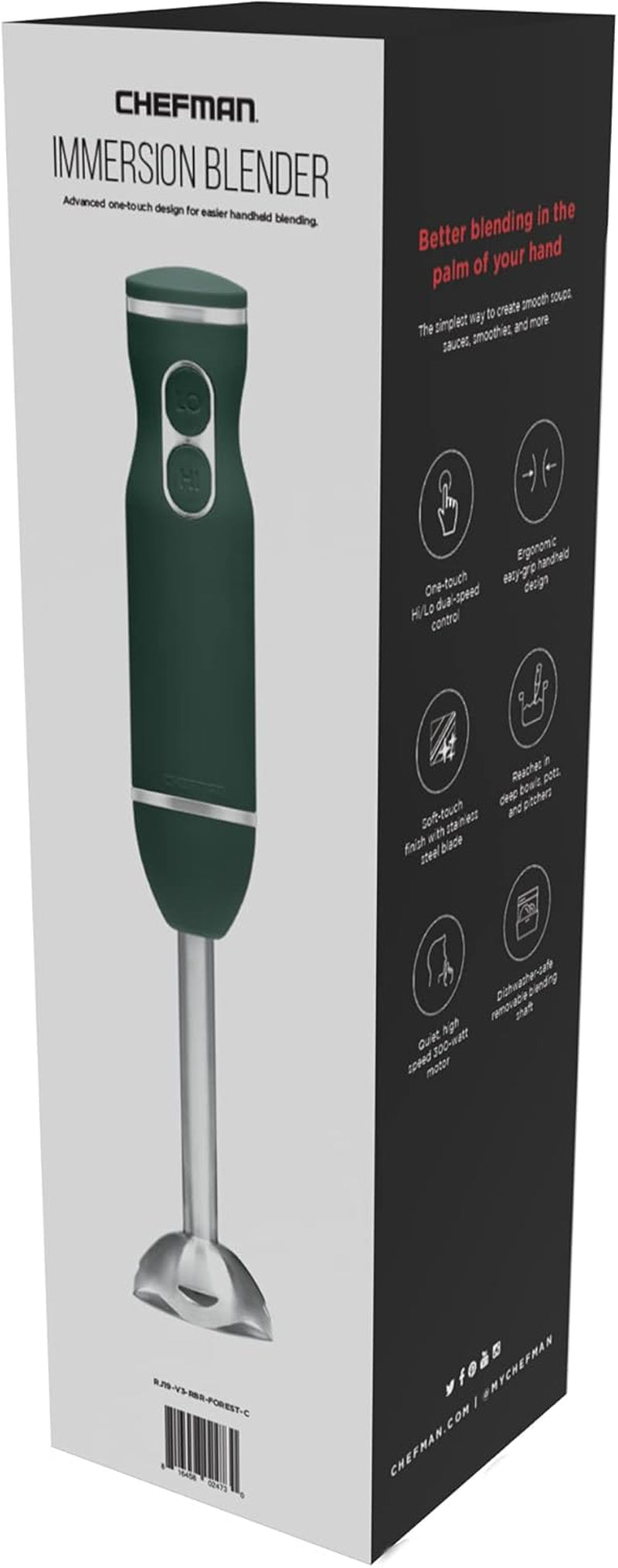 Immersion Stick Hand Blender with Stainless Steel Blades, Powerful Electric Ice Crushing 2-Speed Control Handheld Food Mixer, Purees, Smoothies, Shakes, Sauces & Soups, Forest