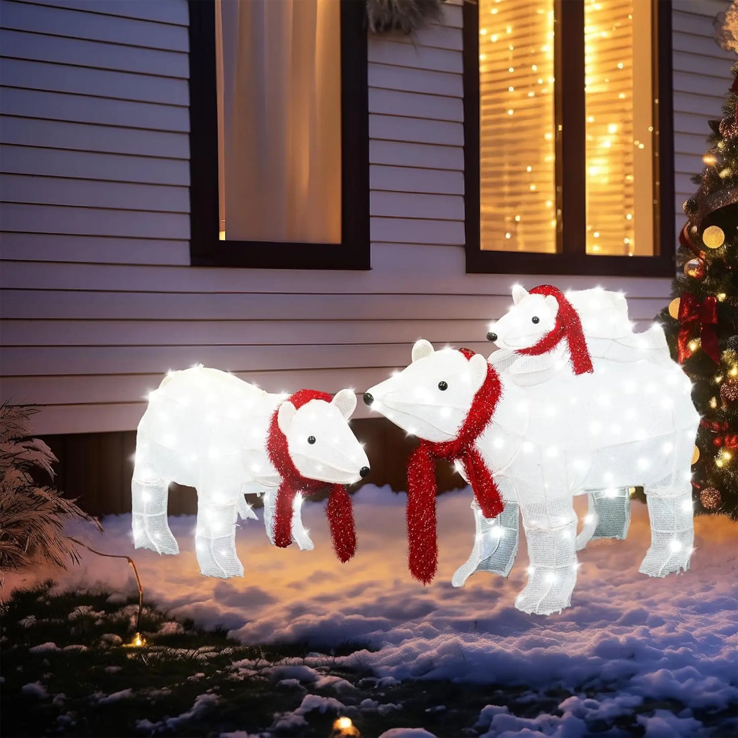 Enchanting 3-Piece Lighted Polar Bear Family Set for Magical Outdoor and Indoor Christmas Decor - 210 Warm LED Lights Included!
