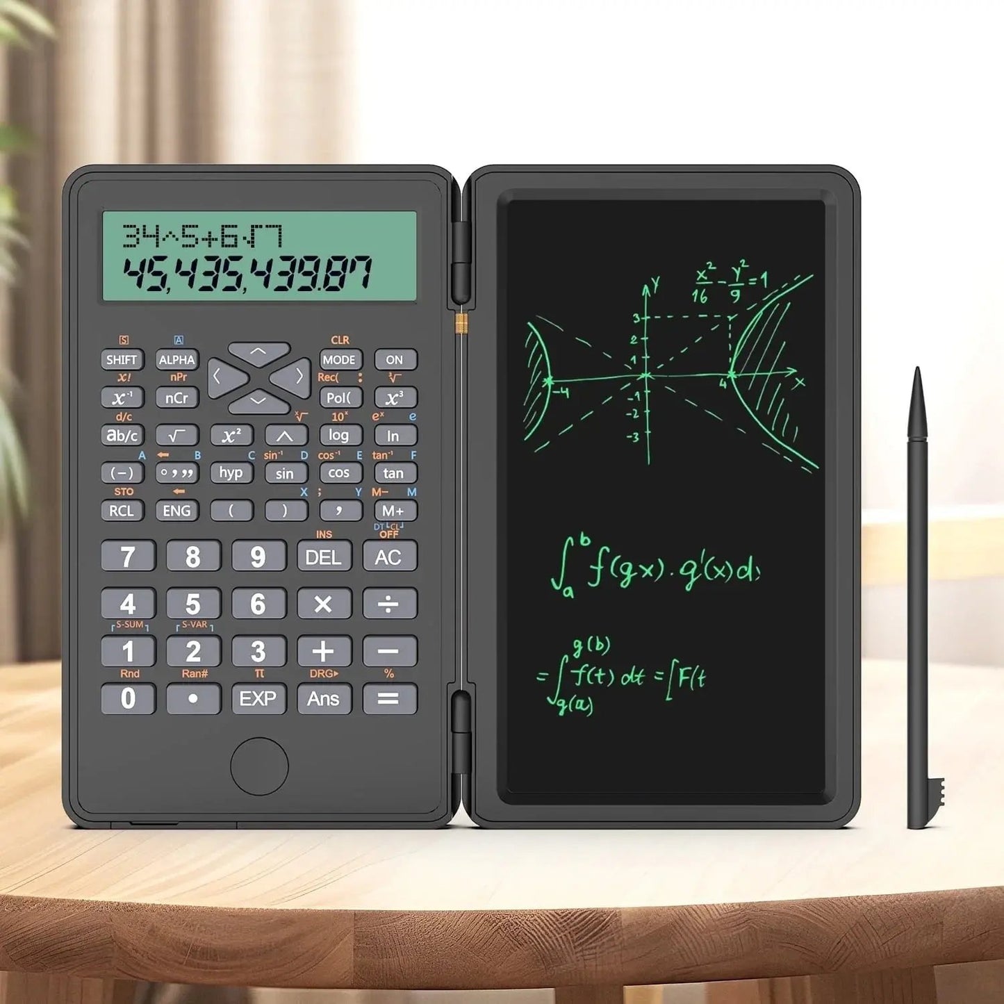 Versatile Scientific Calculator with Erasable Writing Board - 10-Digit LCD, Foldable Design for Students, Finance, Office, and Engineering Use