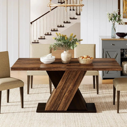 Farmhouse Dining Table for 4-6 People, 55-Inch Rectangle Kitchen Table, Wood Dining Room Table for Dining Room