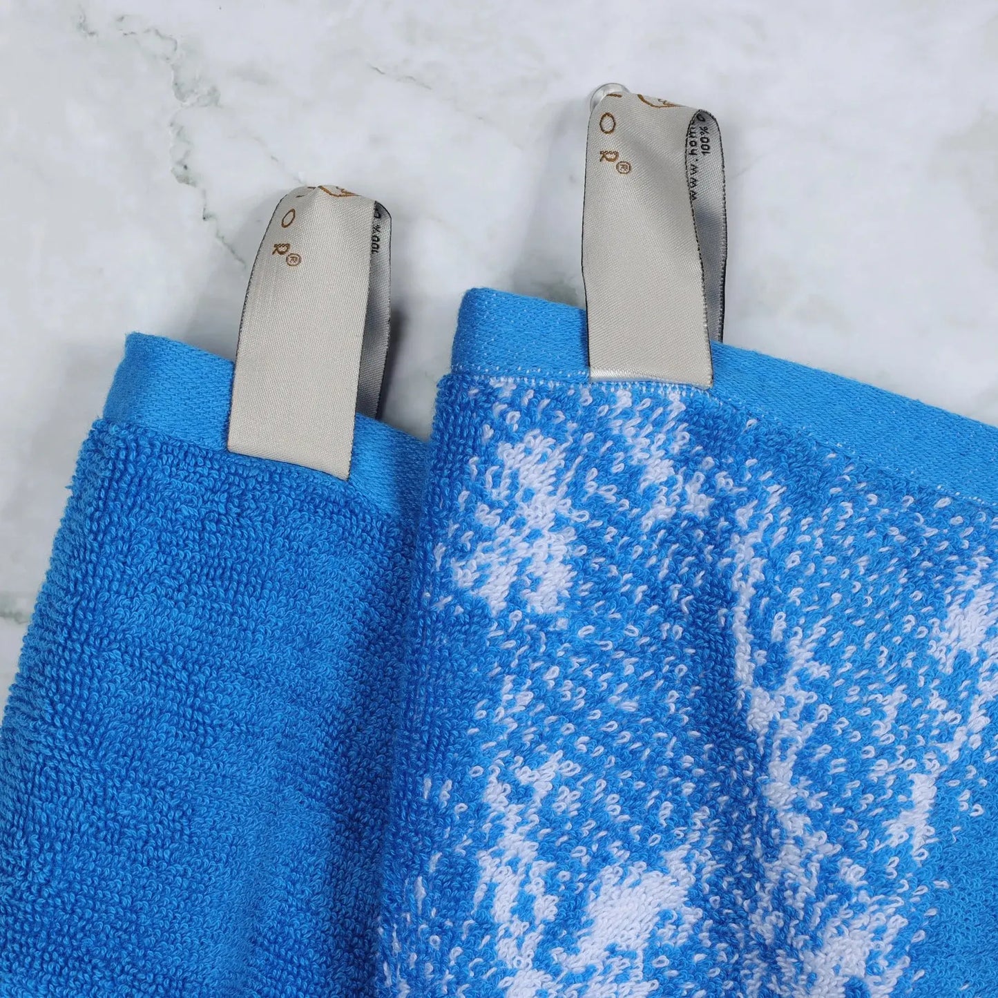 Cotton Marble Jacquard Border Bath Towel (Set of 4), Blue