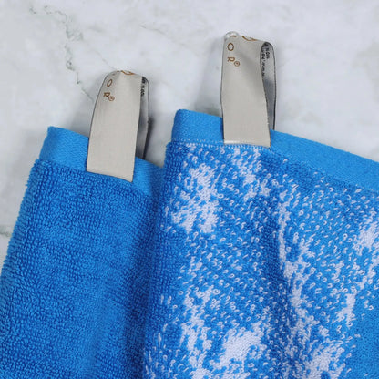 Cotton Marble Jacquard Border Bath Towel (Set of 4), Blue
