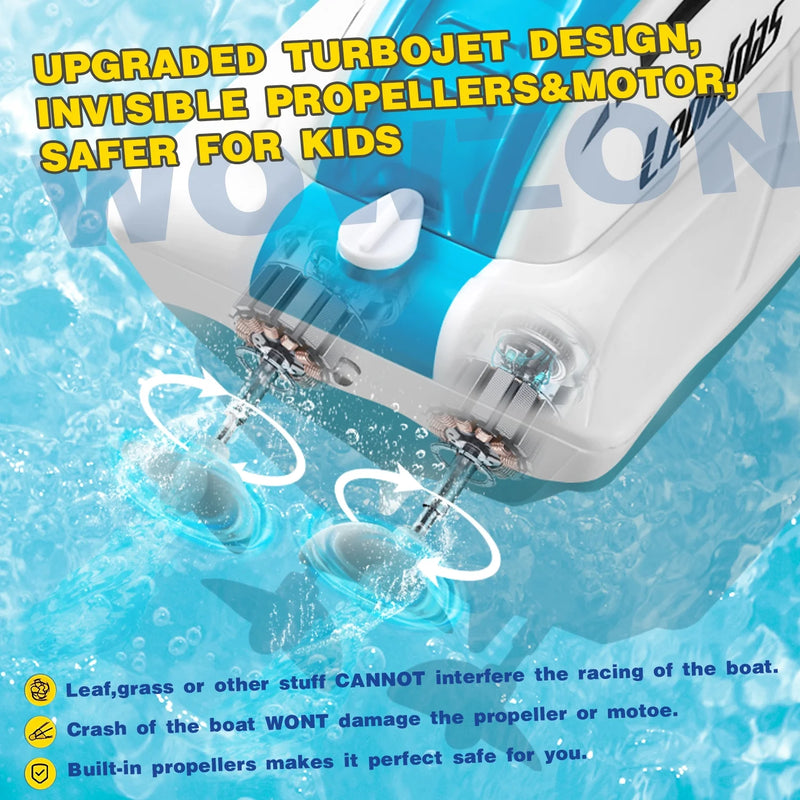 S4 RC Boat - Remote Control Boat for Pools and Lakes, 4 Channel 2.4GHZ Remote Control, and Rechargeable Boat Battery，Blue