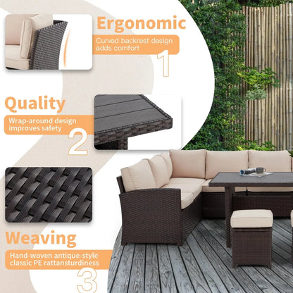 Transform Your Outdoor Experience with the Elegant 7 Piece Patio Conversation Set – Luxurious Beige Rattan Wicker Dining Furniture!