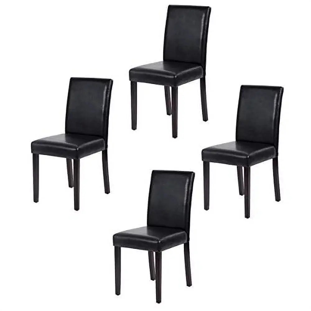 Set of 4 Elegant Urban Leather Dining Chairs with Durable Solid Wood Legs in Black