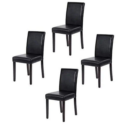 Set of 4 Elegant Urban Leather Dining Chairs with Durable Solid Wood Legs in Black
