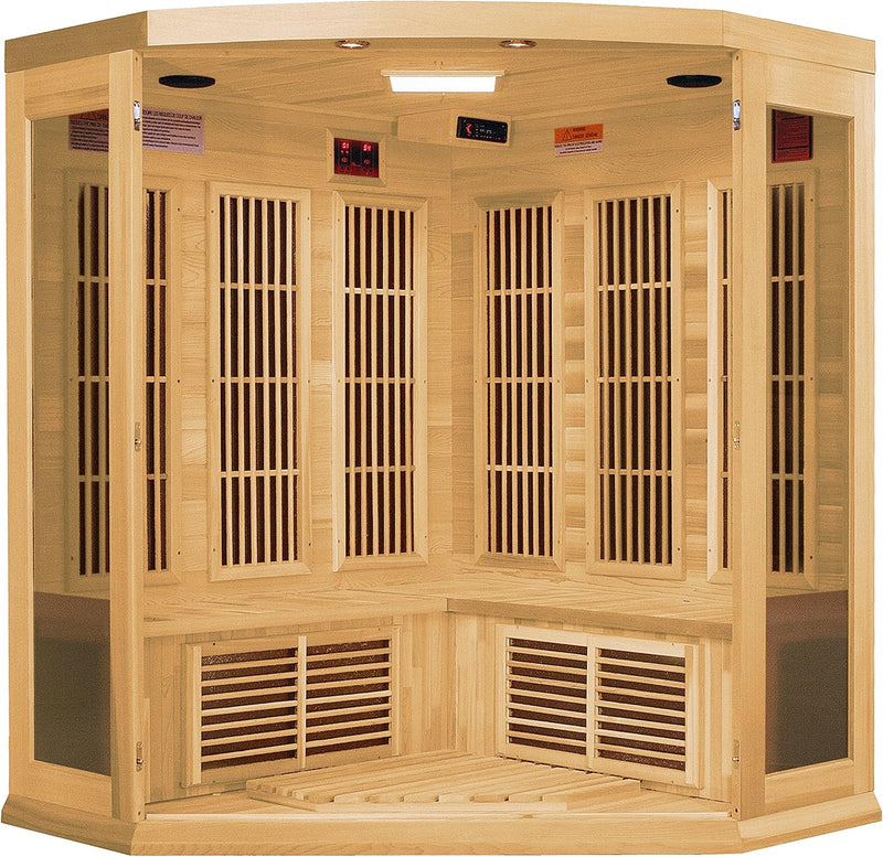 Maxxus 3 per Low EMF FAR Infrared Carbon Corner Canadian Hemlock Sauna