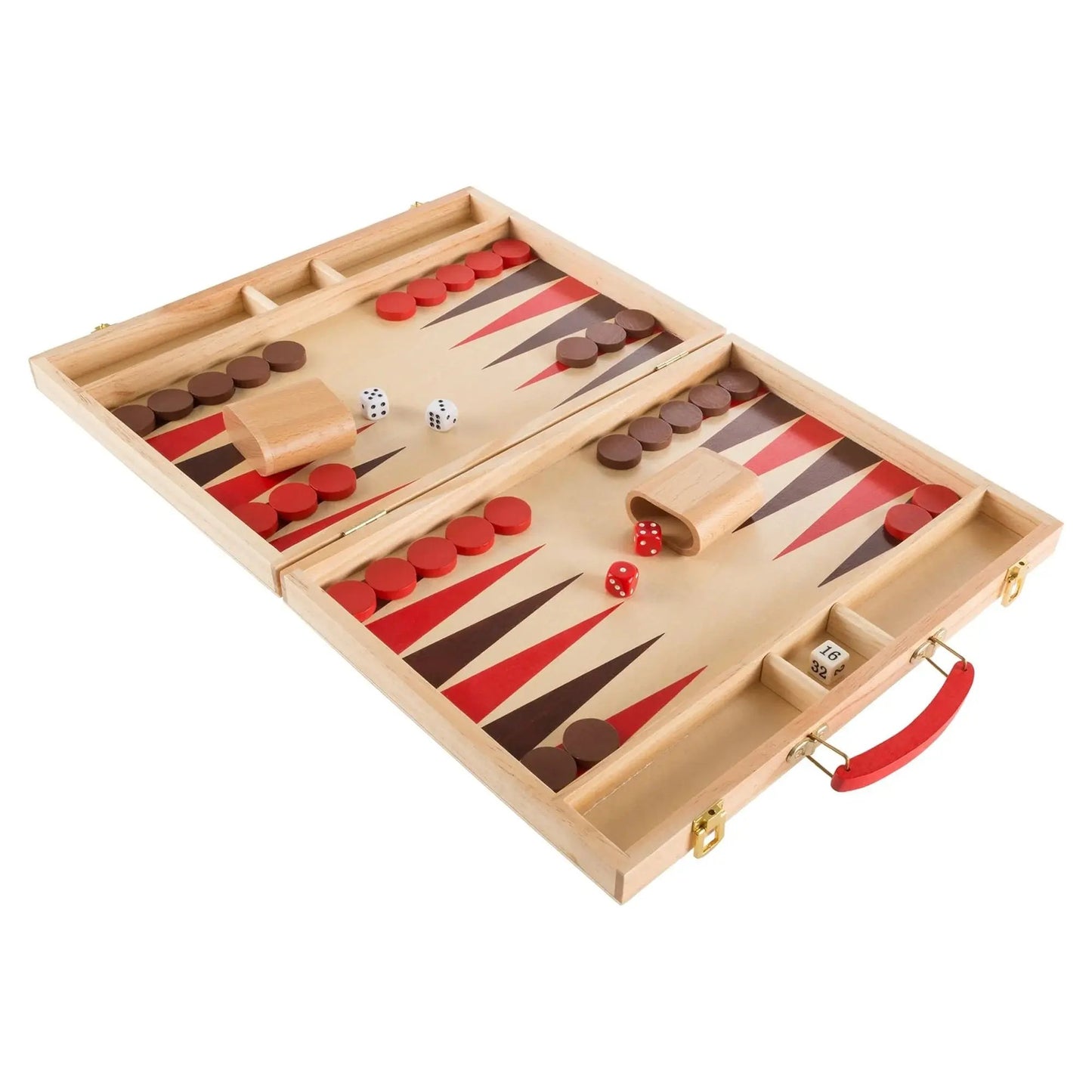 Wood Backgammon Board Game Set with Folding Board for Storage, Portable Handle, and Game Accessories by Hey! Play!