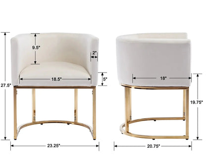 Modern Velvet Dining Chair, Mid-Century Upholstered Barrel Kitchen Chairs Fabric Side Chair with Metal Legs and Curved Back for Living Room Dining Room Bedroom, White