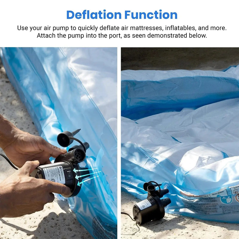 Electric Air Pump Air Mattress Portable Pump for Inflatables Couch, Pool Floats, Blow up Pool Raft Bed Boat Toy, Quick-Fill AC Inflator Deflator with 3 Nozzles, One Size, Black