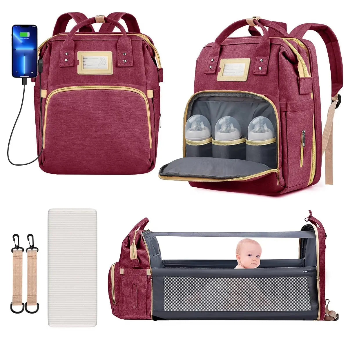 Stylish Pink Diaper Bag Backpack - Multifunctional Baby Changing Bag with Insulated Pockets and Stroller Straps for Ultimate Convenience