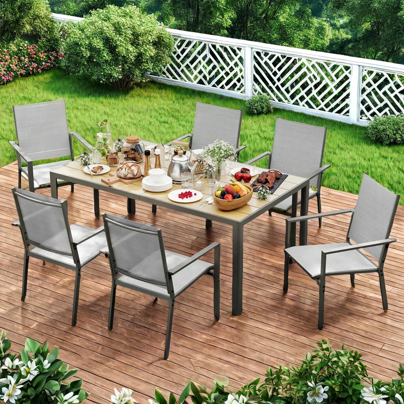 Transform Your Outdoor Space with the 7-Piece Gray Patio Dining Set - Includes 6 Stylish Textilene Chairs and a Durable Metal Table!